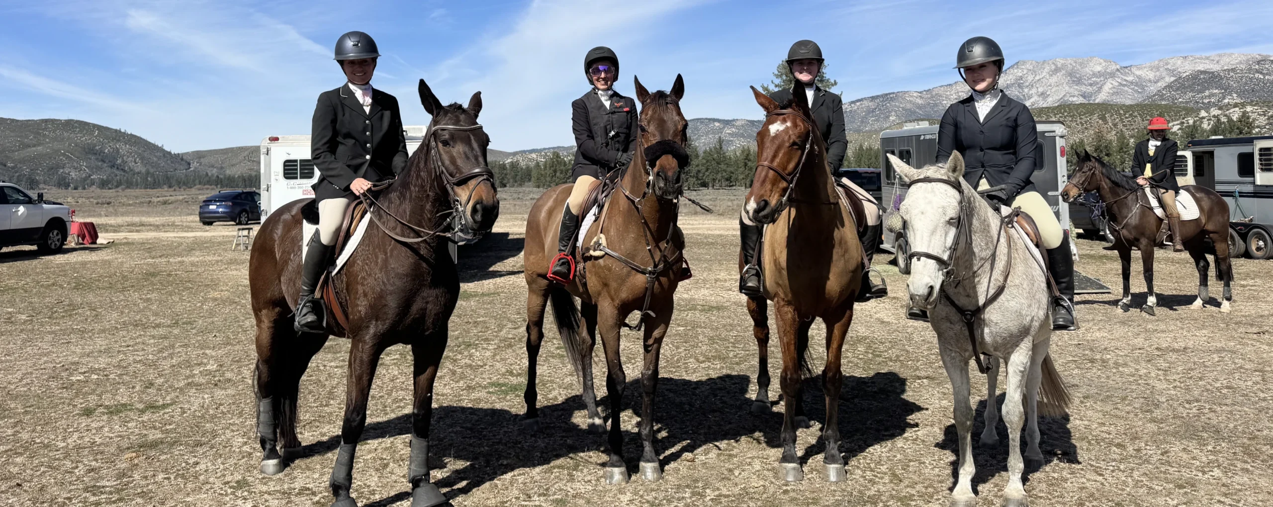 Group of horse riders in field